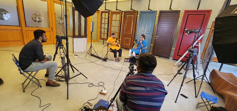 Corporate video production setup showcasing bts for promotional videos